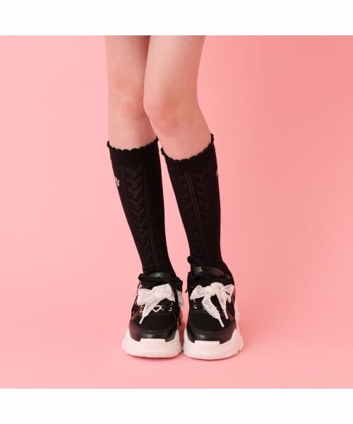 mezzo piano junior / メゾピアノジュニア ソックス | 透かし編みハイソックス（黒）