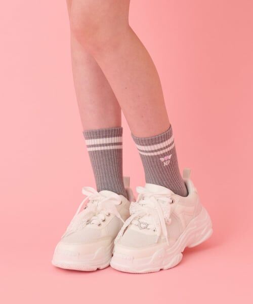 mezzo piano junior / メゾピアノジュニア ソックス | ラインリブソックス（グレー）