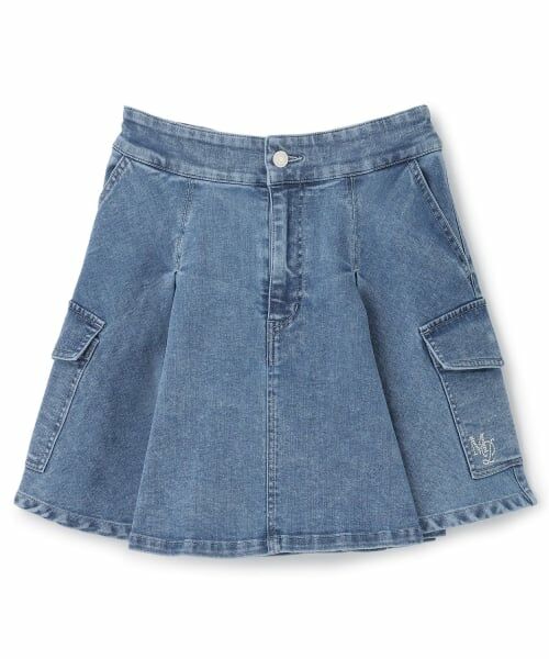 mezzo piano junior / メゾピアノジュニア ミニ・ひざ丈スカート | ☆彡デニムカーゴスカート（スパッツつき）（ライト ブルー）