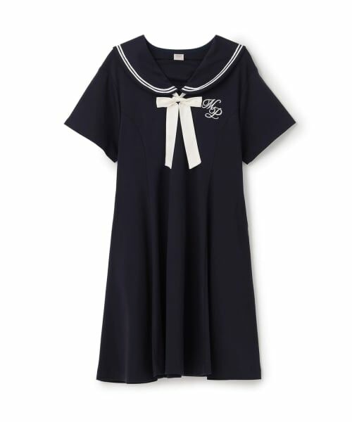 mezzo piano junior / メゾピアノジュニア ミニ丈・ひざ丈ワンピース | 【人気商品再入荷】【直営店で取り扱い無し】【接触冷感】リボンつきセーラーワンピース（紺）