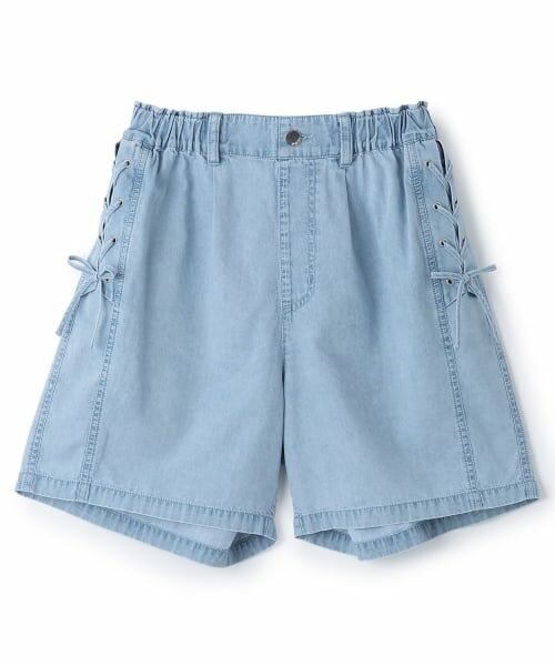 mezzo piano junior / メゾピアノジュニア ショート・ハーフ・半端丈パンツ | レースアップリボンショートパンツ（ライト ブルー）