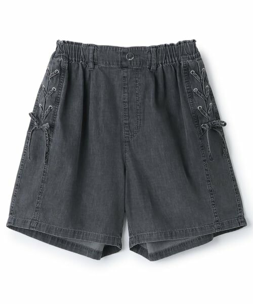 mezzo piano junior / メゾピアノジュニア ショート・ハーフ・半端丈パンツ | レースアップリボンショートパンツ（グレー）