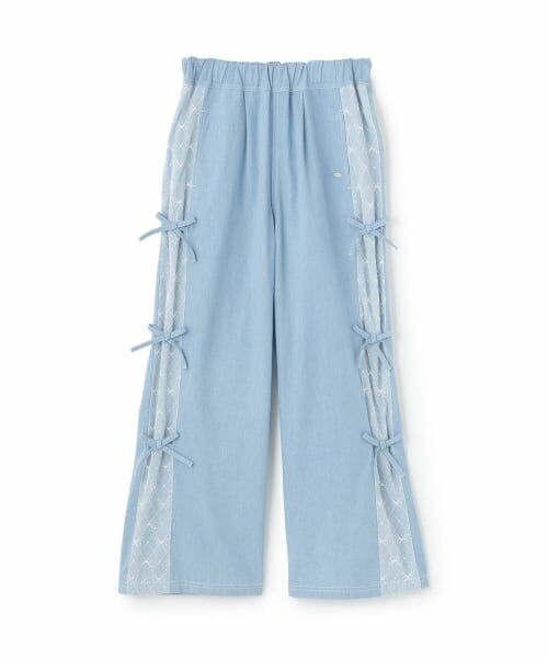 mezzo piano junior / メゾピアノジュニア その他パンツ | サイドレース×リボンイージーパンツ（ライト ブルー）