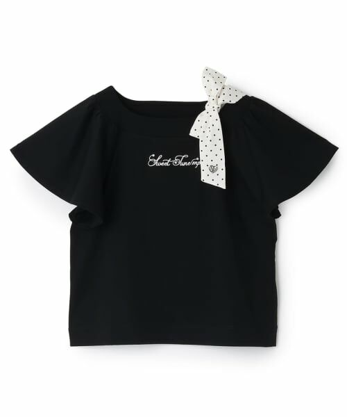mezzo piano junior / メゾピアノジュニア Tシャツ | 【接触冷感】フレアスリーブリボンTシャツ（黒）