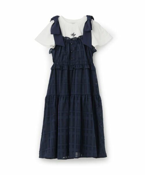 mezzo piano junior / メゾピアノジュニア その他トップス | ショルダーリボンジャンパースカート＆【接触冷感】インナーセット（紺）