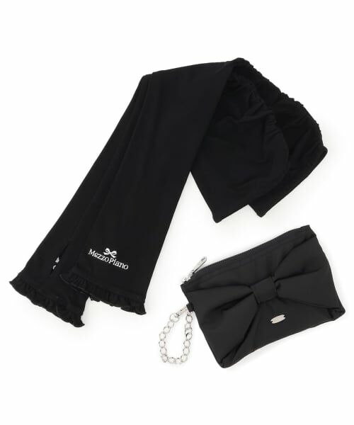 mezzo piano junior / メゾピアノジュニア 手袋 | 【UVカット・接触冷感】リボンポーチつきアームカバー（黒）