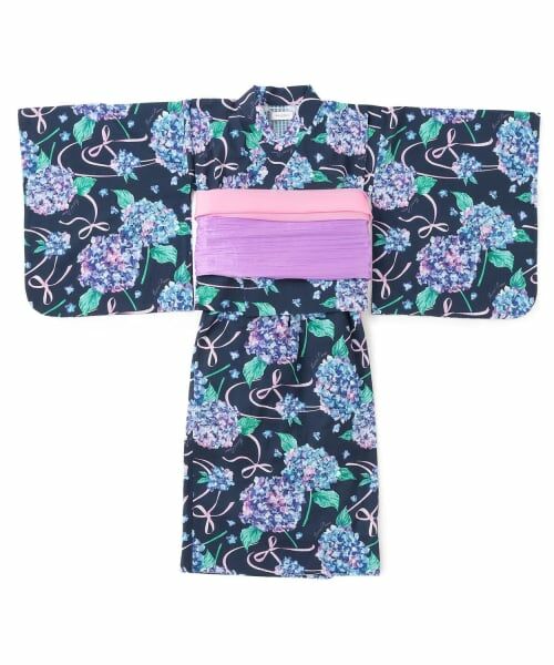 mezzo piano junior / メゾピアノジュニア 着物・浴衣・小物類 | 【接触冷感】あじさい柄2WAY浴衣（紺）
