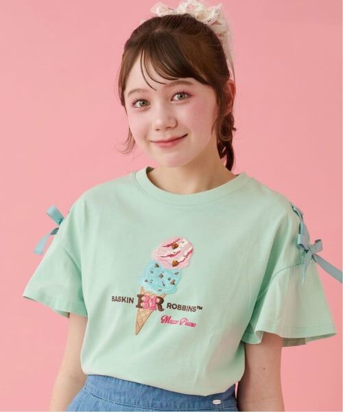 mezzo piano junior / メゾピアノジュニア Tシャツ | 【サーティワン アイスクリーム】【接触冷感】袖レースアップTシャツ（エメラルド グリーン）