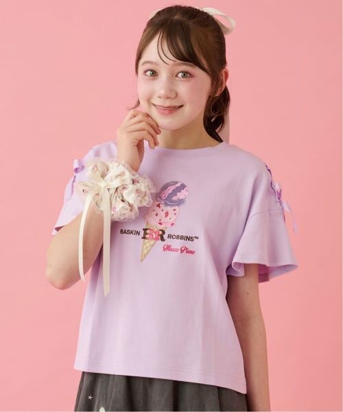 mezzo piano junior / メゾピアノジュニア Tシャツ | 【サーティワン アイスクリーム】【接触冷感】袖レースアップTシャツ（ラベンダー）