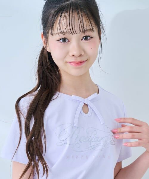 mezzo piano junior / メゾピアノジュニア Tシャツ | 【接触冷感】フロントリボンキラキラロゴTシャツ | 詳細1