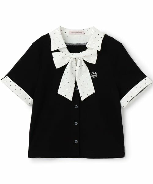 mezzo piano junior / メゾピアノジュニア Tシャツ | 【接触冷感】ボウタイつきドッキングレイヤードTシャツ(黒)