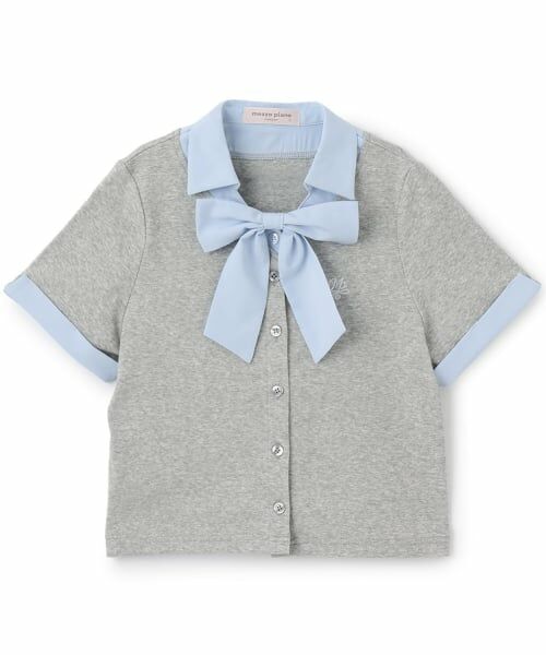 mezzo piano junior / メゾピアノジュニア Tシャツ | 【接触冷感】ボウタイつきドッキングレイヤードTシャツ(グレー)
