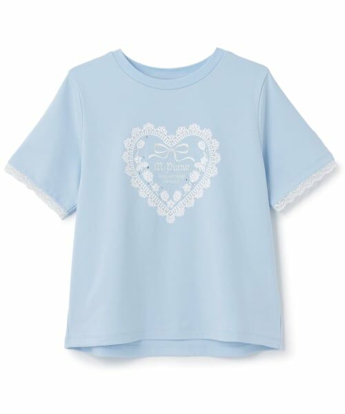 mezzo piano junior / メゾピアノジュニア Tシャツ | 【接触冷感 】トリムレース半袖Tシャツ（サックス）