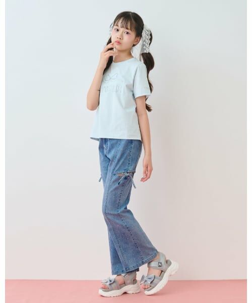 mezzo piano junior / メゾピアノジュニア その他パンツ | 【接触冷感】サイドスリットキラキラフレアデニムパンツ(ブルー)