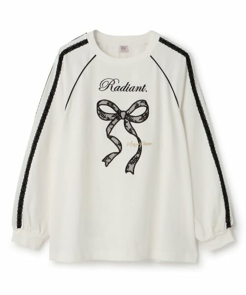mezzo piano junior / メゾピアノジュニア Tシャツ | ☆彡レースリボンアップリケ長袖Tシャツ(オフ ホワイト)