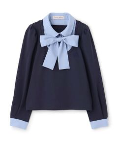 mezzo piano junior / メゾピアノジュニア Tシャツ | ボウタイつきドッキング長袖Tシャツ