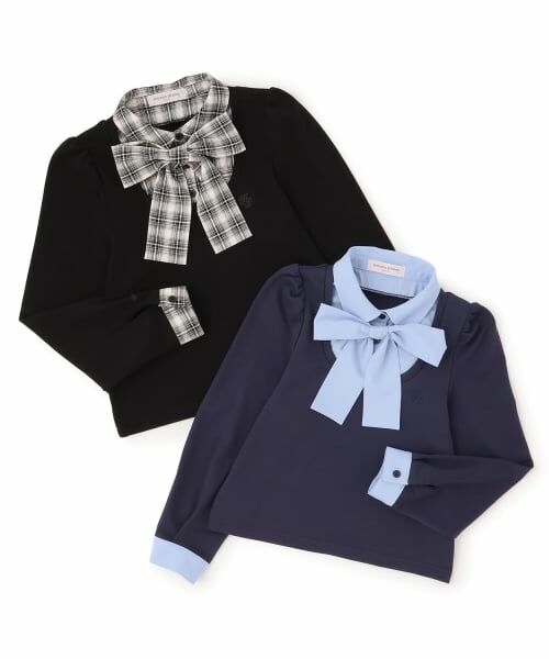 mezzo piano junior / メゾピアノジュニア Tシャツ | ボウタイつきドッキング長袖Tシャツ | 詳細10