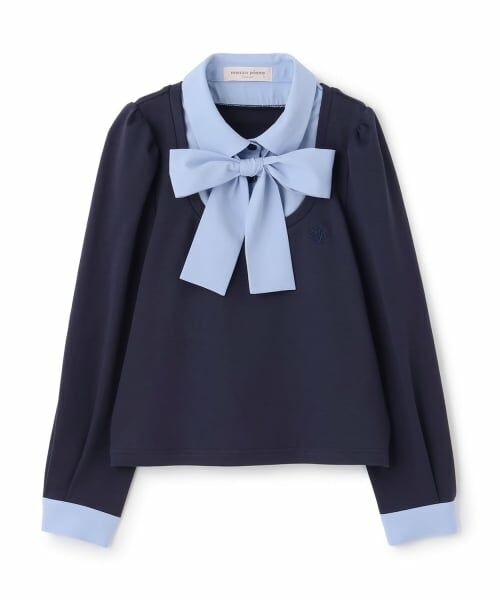 mezzo piano junior / メゾピアノジュニア Tシャツ | ボウタイつきドッキング長袖Tシャツ（紺）