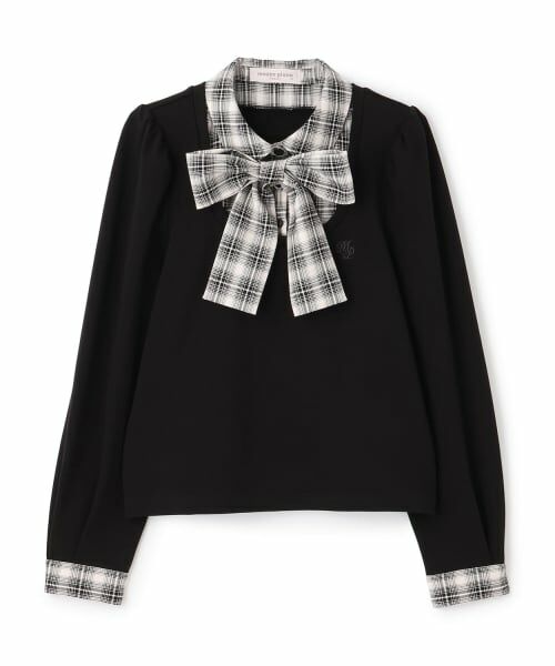 mezzo piano junior / メゾピアノジュニア Tシャツ | ボウタイつきドッキング長袖Tシャツ（黒）