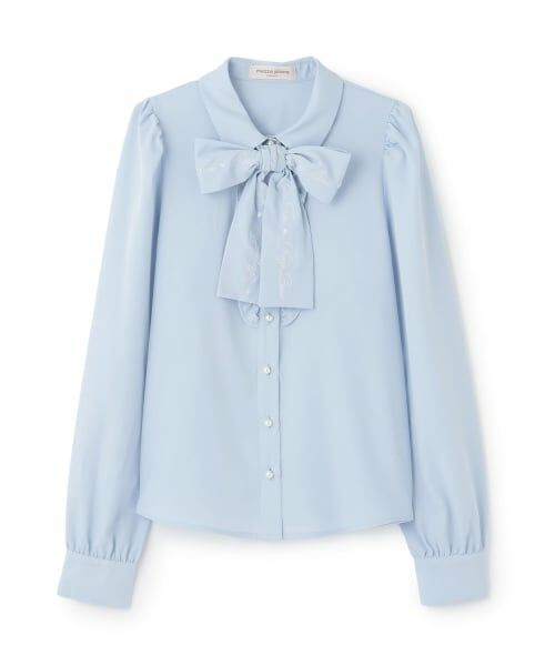 mezzo piano junior / メゾピアノジュニア Tシャツ | パールボタンリボンタイブラウス♪(サックス)