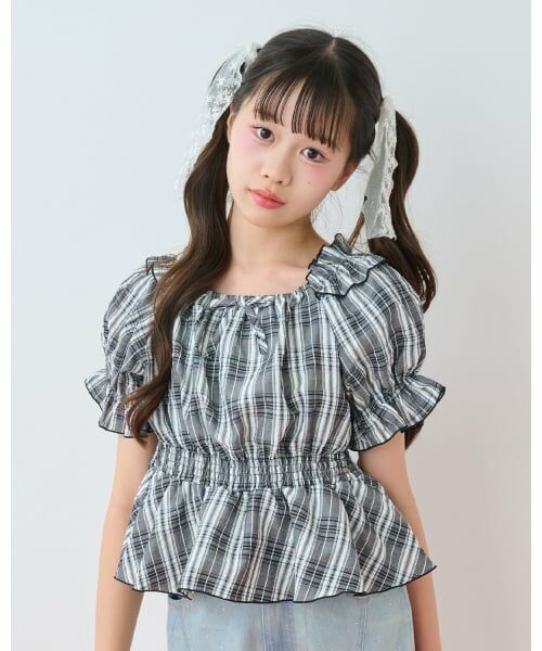 mezzo piano junior / メゾピアノジュニア シャツ・ブラウス | シャーリングフリルブラウス×【接触冷感】キャミソールセット(黒)