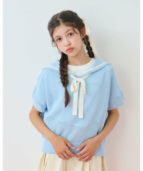 mezzo piano junior / メゾピアノジュニア ニット・セーター | メッシュセーラーニット×Tシャツセット | 詳細4