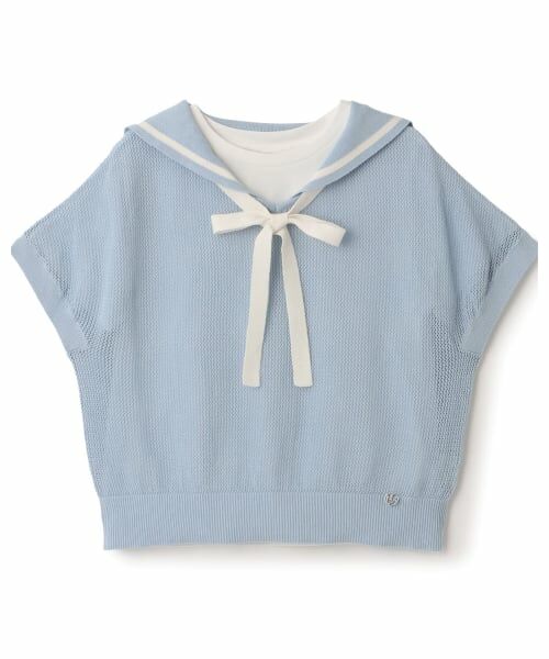 mezzo piano junior / メゾピアノジュニア ニット・セーター | メッシュセーラーニット×Tシャツセット(ライト ブルー)