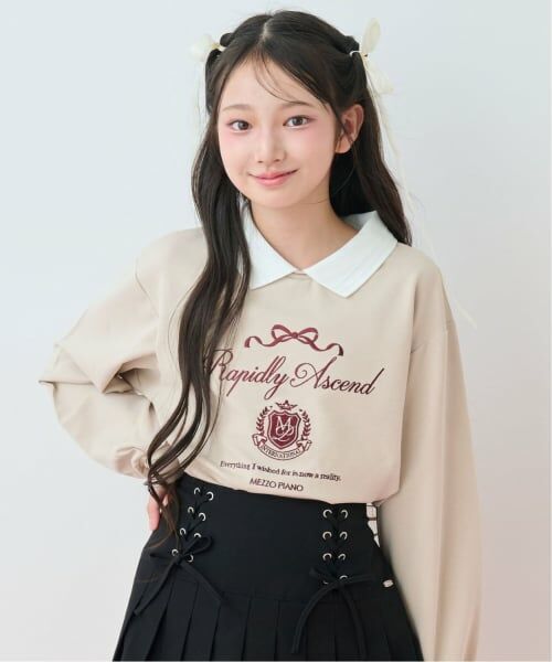 mezzo piano junior / メゾピアノジュニア Tシャツ | 衿つきカレッジ長袖シャツ(薄ベージュ)