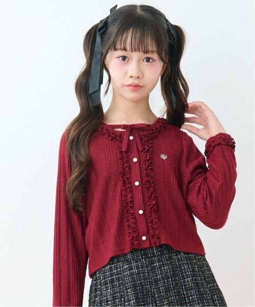 mezzo piano junior / メゾピアノジュニア カーディガン・ボレロ | ラメテレコカーディガン×長袖Tシャツセット(エンジ)