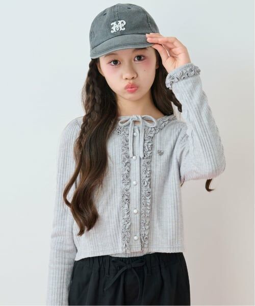mezzo piano junior / メゾピアノジュニア カーディガン・ボレロ | ラメテレコカーディガン×長袖Tシャツセット(ライト グレー)