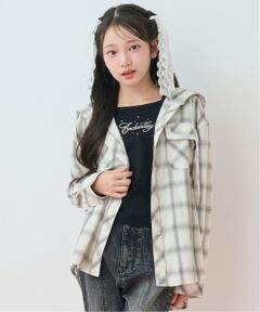 mezzo piano junior / メゾピアノジュニア シャツ・ブラウス | フードシャツ×ラインストーンロゴ長袖Tシャツセット