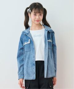 mezzo piano junior / メゾピアノジュニア シャツ・ブラウス | フードシャツ×ラインストーンロゴ長袖Tシャツセット