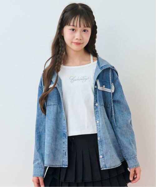 mezzo piano junior / メゾピアノジュニア シャツ・ブラウス | フードシャツ×ラインストーンロゴ長袖Tシャツセット | 詳細1