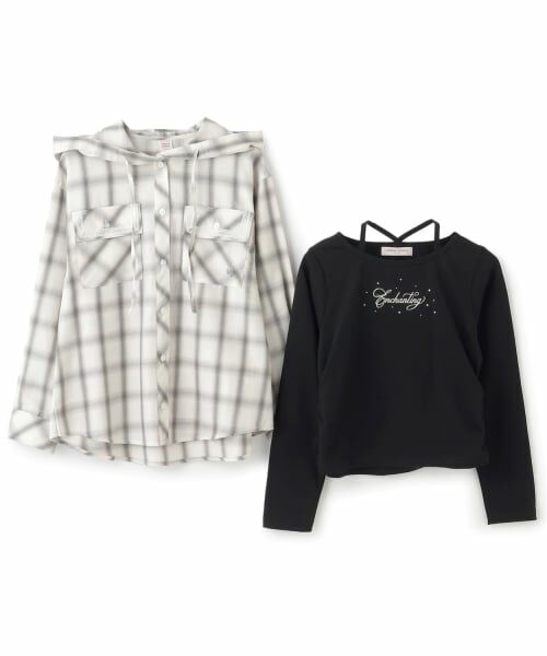 mezzo piano junior / メゾピアノジュニア シャツ・ブラウス | フードシャツ×ラインストーンロゴ長袖Tシャツセット | 詳細12