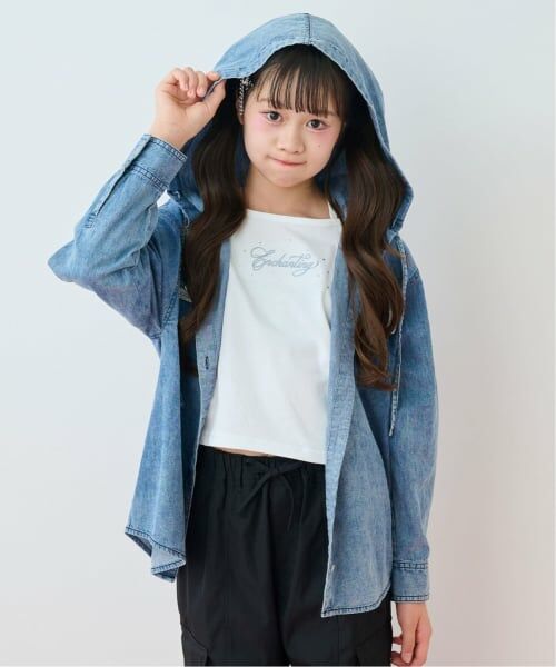 mezzo piano junior / メゾピアノジュニア シャツ・ブラウス | フードシャツ×ラインストーンロゴ長袖Tシャツセット | 詳細2