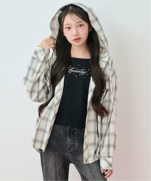 mezzo piano junior / メゾピアノジュニア シャツ・ブラウス | フードシャツ×ラインストーンロゴ長袖Tシャツセット | 詳細5