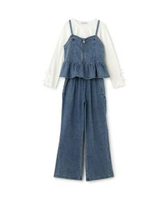 mezzo piano junior / メゾピアノジュニア その他トップス | デニムペプラムビスチェ×トリムレースロンT×デニムロングパンツセット