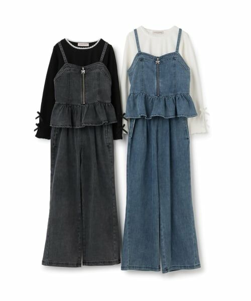 mezzo piano junior / メゾピアノジュニア その他トップス | デニムペプラムビスチェ×トリムレースロンT×デニムロングパンツセット | 詳細2