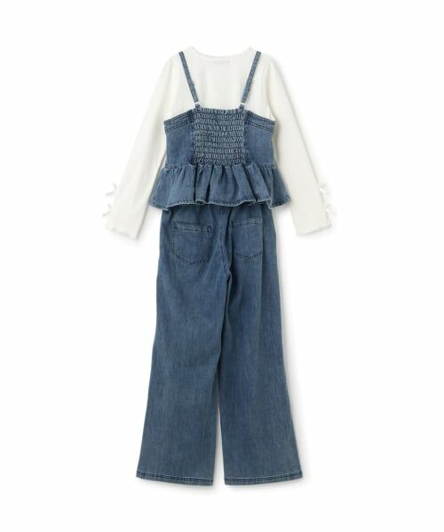 mezzo piano junior / メゾピアノジュニア その他トップス | デニムペプラムビスチェ×トリムレースロンT×デニムロングパンツセット | 詳細4