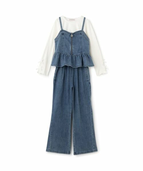 mezzo piano junior / メゾピアノジュニア その他トップス | デニムペプラムビスチェ×トリムレースロンT×デニムロングパンツセット(ブルー)