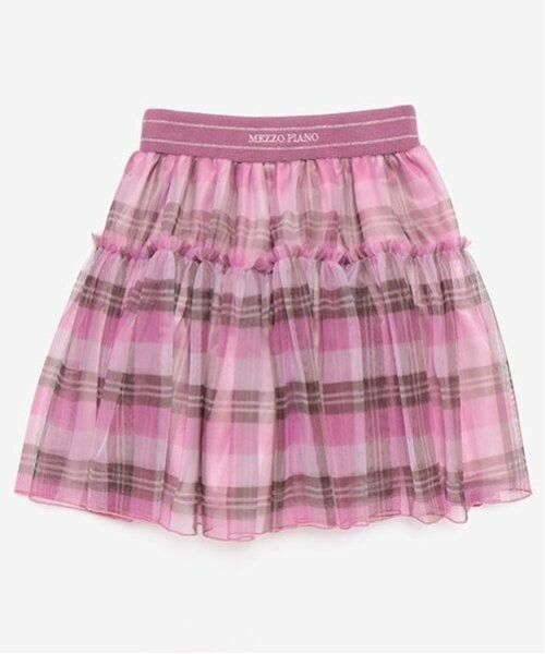mezzo piano / メゾピアノ ミニ・ひざ丈スカート | チュールチェック　ティアードスカート（ピンク）