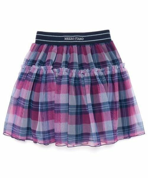 mezzo piano / メゾピアノ ミニ・ひざ丈スカート | チュールチェック　ティアードスカート（紺）