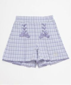 mezzo piano / メゾピアノ ショート・ハーフ・半端丈パンツ | レースアップ　カットジャガードチェック　キュロットスカート