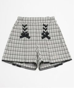 mezzo piano / メゾピアノ ショート・ハーフ・半端丈パンツ | レースアップ　カットジャガードチェック　キュロットスカート