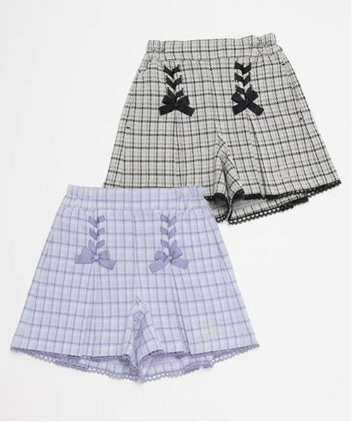 mezzo piano / メゾピアノ ショート・ハーフ・半端丈パンツ | レースアップ　カットジャガードチェック　キュロットスカート | 詳細9