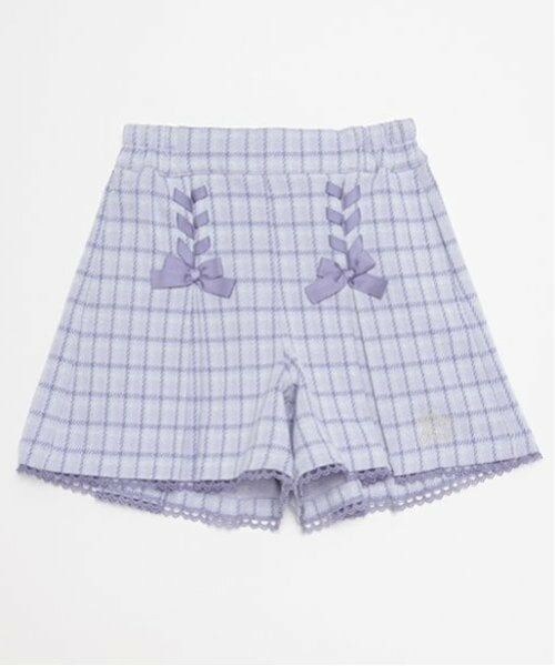 mezzo piano / メゾピアノ ショート・ハーフ・半端丈パンツ | レースアップ　カットジャガードチェック　キュロットスカート（サックス）