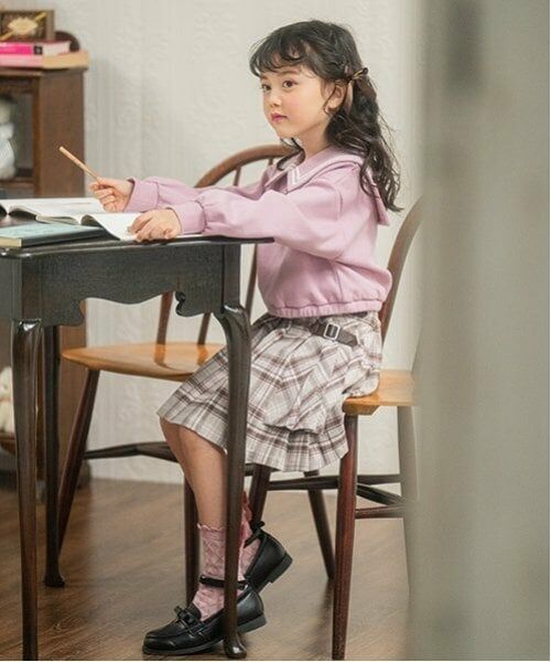 mezzo piano / メゾピアノ ショート・ハーフ・半端丈パンツ | サイド2段チェック プリーツスカパン | 詳細2