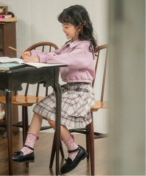 mezzo piano / メゾピアノ ショート・ハーフ・半端丈パンツ | サイド2段チェック プリーツスカパン | 詳細3