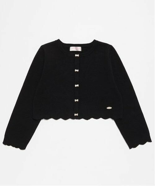 mezzo piano / メゾピアノ カーディガン・ボレロ | リボンボタン　ニットボレロ（黒）