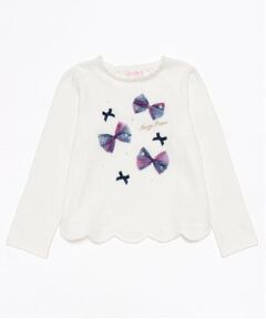 mezzo piano / メゾピアノ Tシャツ | チェックリボンいっぱい　長袖Tシャツ